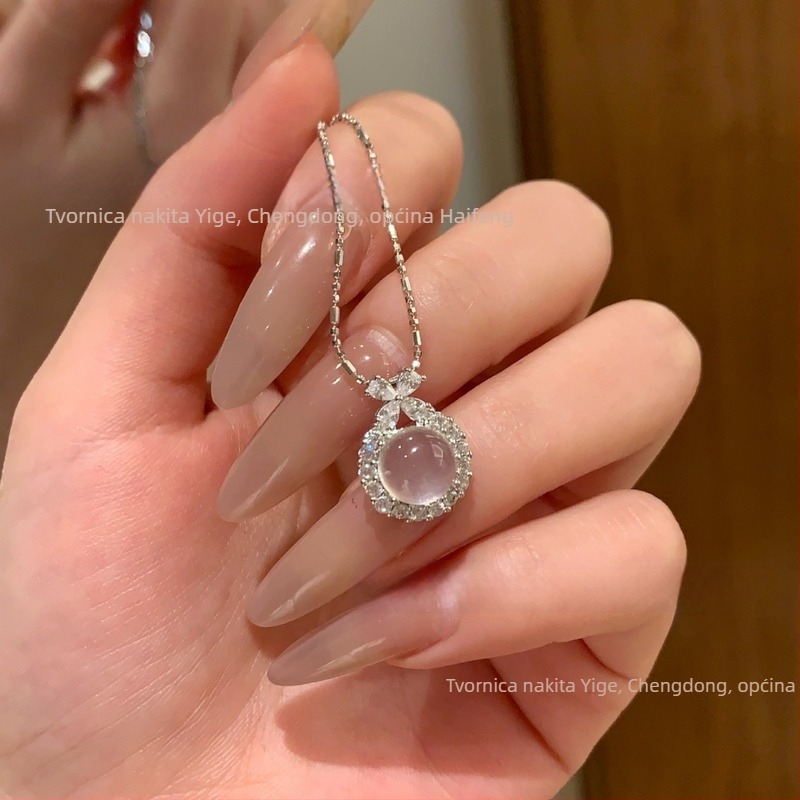 Ogrlica od srebra 925 s mašnicom, privjesak od prirodnog Jade Water Foam-a s kristalima
