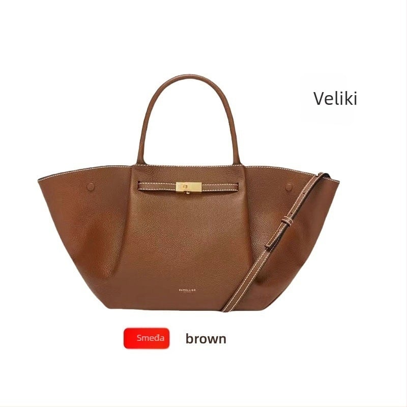 Demellier Wing Bag, Tote torba od prave kože, magnetsko zatvaranje, vodoravni kvadratni oblik, unutarnji džepovi za mobitel i dokumente, podstava od Oxford platna, jedna naramenica