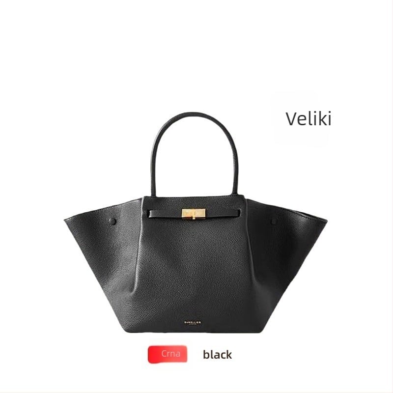 Demellier Wing Bag, Tote torba od prave kože, magnetsko zatvaranje, vodoravni kvadratni oblik, unutarnji džepovi za mobitel i dokumente, podstava od Oxford platna, jedna naramenica