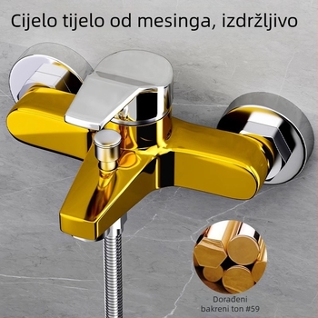 Bakreni set za tuširanje, ugradbeni, model 85-1, 1,6 MPa, kiša i mjehurići, okrugla tuš glava, moderan minimalistički stil