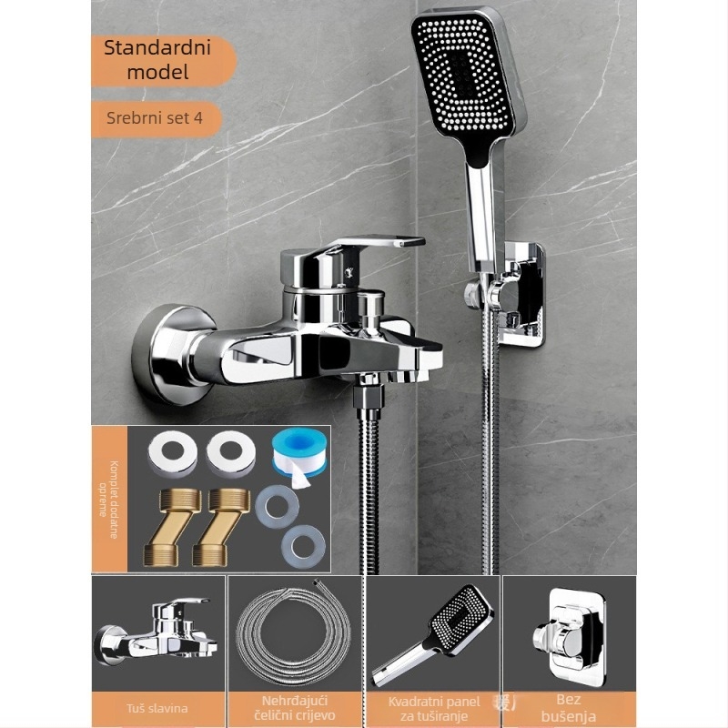 Bakreni set za tuširanje, ugradbeni, model 85-1, 1,6 MPa, kiša i mjehurići, okrugla tuš glava, moderan minimalistički stil