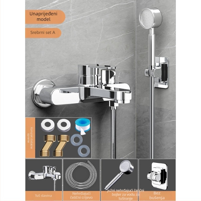 Bakreni set za tuširanje, ugradbeni, model 85-1, 1,6 MPa, kiša i mjehurići, okrugla tuš glava, moderan minimalistički stil