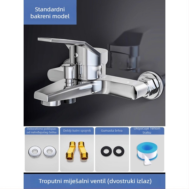 Bakreni set za tuširanje, ugradbeni, model 85-1, 1,6 MPa, kiša i mjehurići, okrugla tuš glava, moderan minimalistički stil