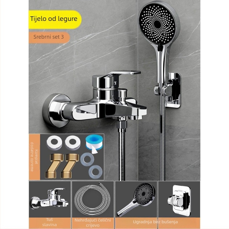 Bakreni set za tuširanje, ugradbeni, model 85-1, 1,6 MPa, kiša i mjehurići, okrugla tuš glava, moderan minimalistički stil