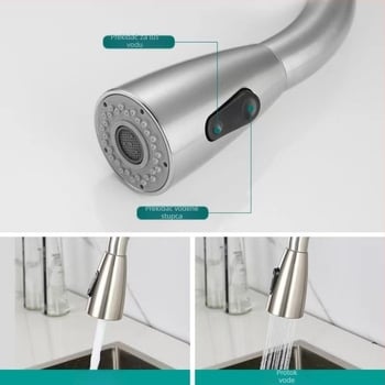 Nehrđajući čelični izvučni kuhinjski faucet, montaža na jedan otvor, keramički disk ventil, model 1200