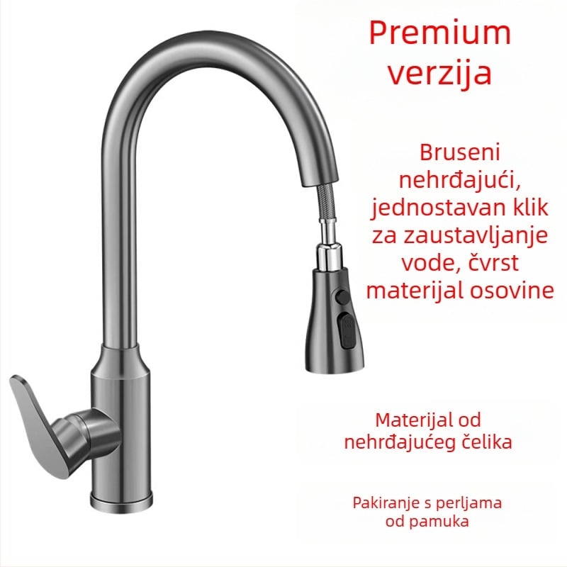 Nehrđajući čelični izvučni kuhinjski faucet, montaža na jedan otvor, keramički disk ventil, model 1200