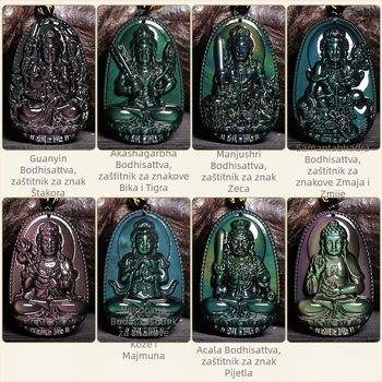 Privjesak od obsidijana s osobnim Buddha zaštitnikom i osam božanstava čuvara