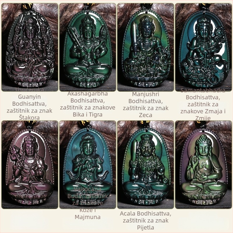 Privjesak od obsidijana s osobnim Buddha zaštitnikom i osam božanstava čuvara