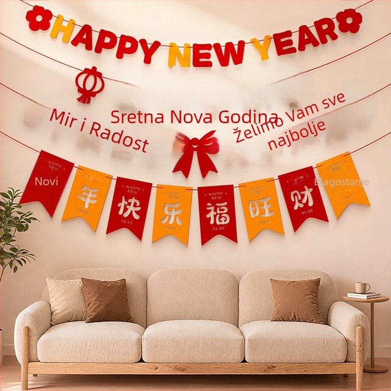 Dekorativni zastava proljetnog festivala, scena Godine konja, crtani stil, halter rope, flanel materijal, brend Zifan