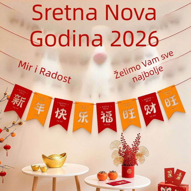 Dekorativni zastava proljetnog festivala, scena Godine konja, crtani stil, halter rope, flanel materijal, brend Zifan