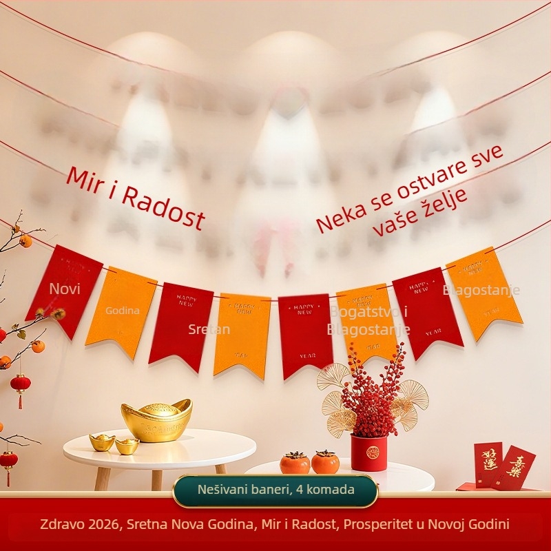 Dekorativni zastava proljetnog festivala, scena Godine konja, crtani stil, halter rope, flanel materijal, brend Zifan