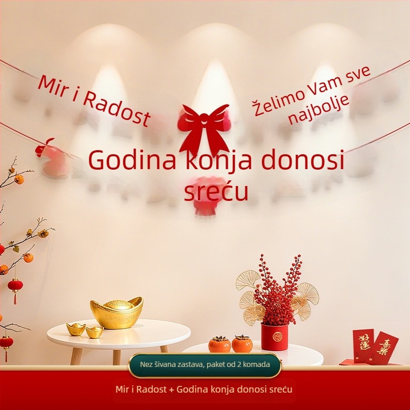 Dekorativni zastava proljetnog festivala, scena Godine konja, crtani stil, halter rope, flanel materijal, brend Zifan