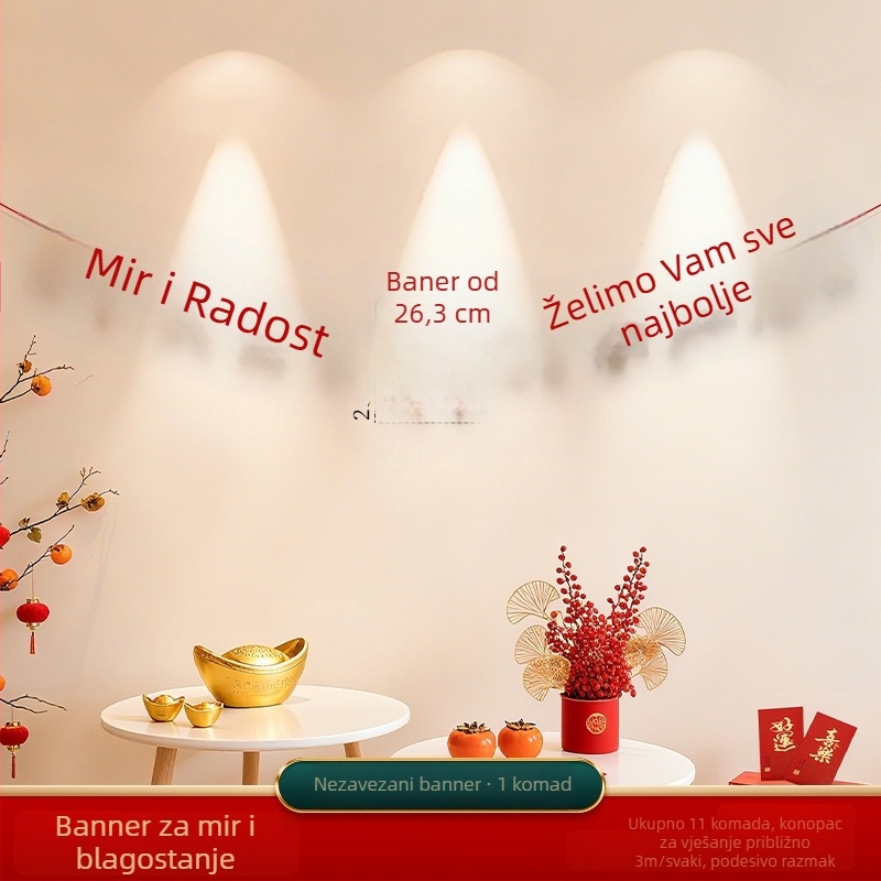 Dekorativni zastava proljetnog festivala, scena Godine konja, crtani stil, halter rope, flanel materijal, brend Zifan