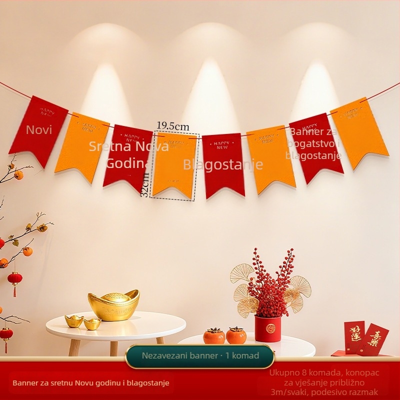 Dekorativni zastava proljetnog festivala, scena Godine konja, crtani stil, halter rope, flanel materijal, brend Zifan