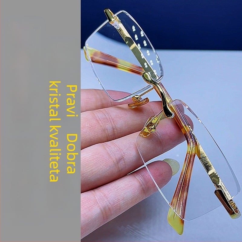 Naočale za čitanje s lećama od prirodnog materijala, bez okvira, kvadratnog oblika, okvir od titanijeve legure, zaštita od zračenja, UV zaštita i zaštita od plavog svjetla, pogodne za ovalno lice i starije muškarce.