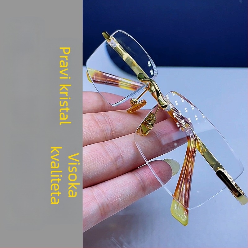 Naočale za čitanje s lećama od prirodnog materijala, bez okvira, kvadratnog oblika, okvir od titanijeve legure, zaštita od zračenja, UV zaštita i zaštita od plavog svjetla, pogodne za ovalno lice i starije muškarce.