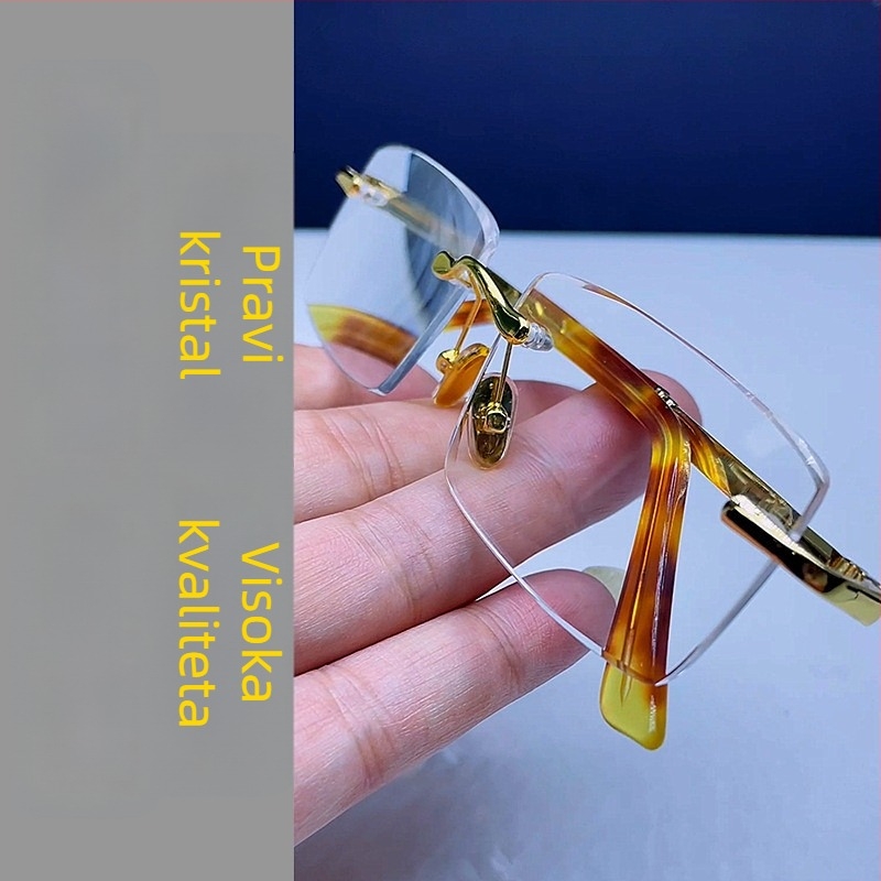 Naočale za čitanje s lećama od prirodnog materijala, bez okvira, kvadratnog oblika, okvir od titanijeve legure, zaštita od zračenja, UV zaštita i zaštita od plavog svjetla, pogodne za ovalno lice i starije muškarce.