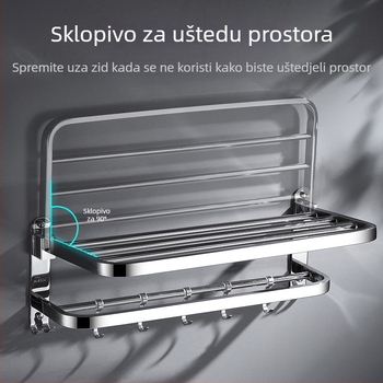 Držač za ručnike od 304 nehrđajućeg čelika, sklopivi, bez bušenja, višenamjenski stalak za kupaonicu