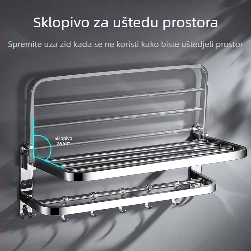 Držač za ručnike od 304 nehrđajućeg čelika, sklopivi, bez bušenja, višenamjenski stalak za kupaonicu