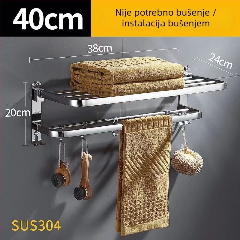 Držač za ručnike od 304 nehrđajućeg čelika, sklopivi, bez bušenja, višenamjenski stalak za kupaonicu
