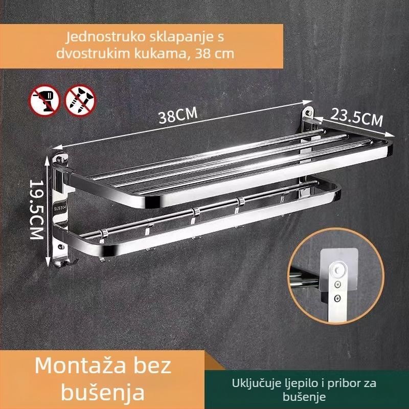 Držač za ručnike od 304 nehrđajućeg čelika, sklopivi, bez bušenja, višenamjenski stalak za kupaonicu