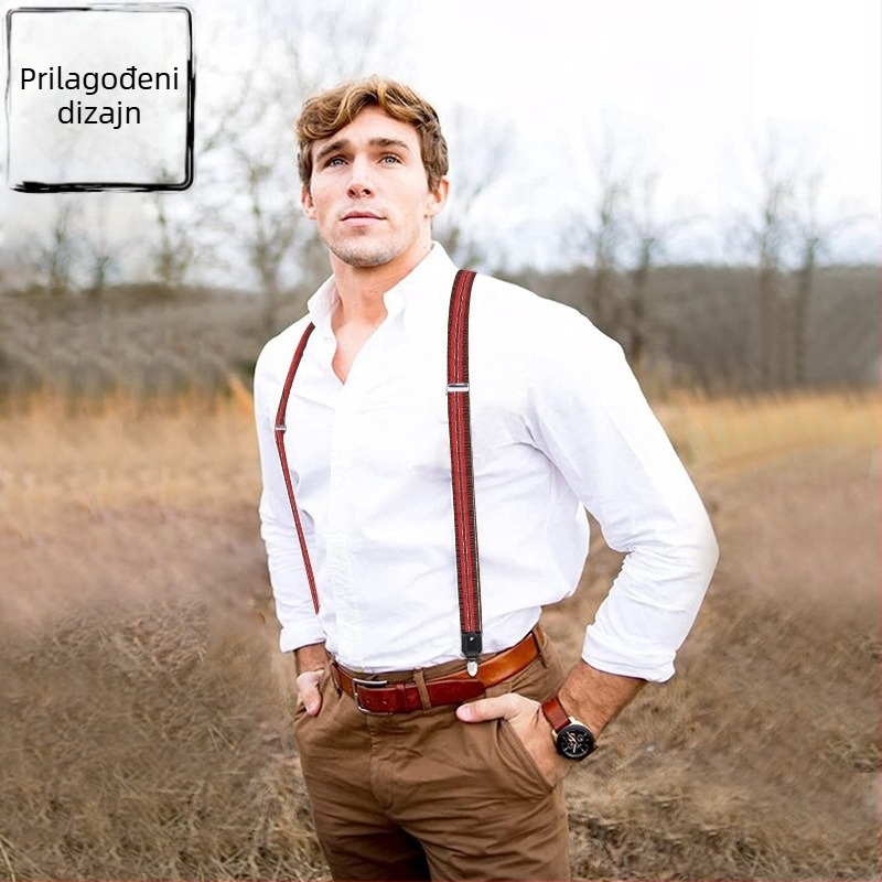Muške naramenice od teleće kože, 3 kopče, podesive duljine, snažna elastičnost, križni stražnji dizajn, kompatibilne s gumbima i kopčama