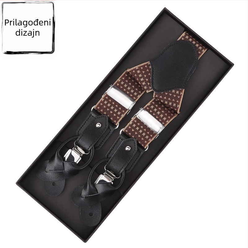 Muške naramenice od teleće kože, 3 kopče, podesive duljine, snažna elastičnost, križni stražnji dizajn, kompatibilne s gumbima i kopčama