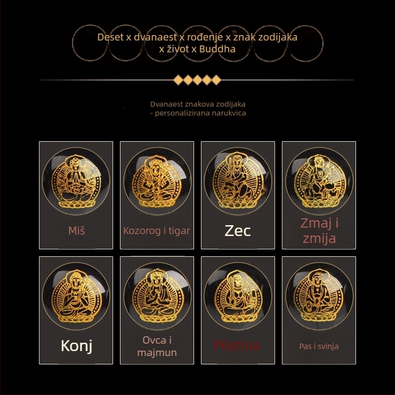 Narukvica od obsidijana sa zodijakom Budine ruke — Brand 3q, Podrijetlo Guangzhou, Proljeće 2025