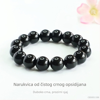 Juan Yu prirodna obsidijan narukvica, crne kristalne perle 10 mm, unisex, ručno pleteni geometrijski dizajn