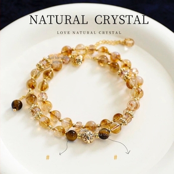 Geometrijska narukvica od citrin kristala, dvostruka petlja, elektroplatiranje – originalni dizajn za žene