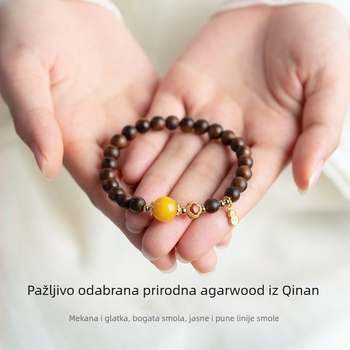 Narukvica od Agarwooda, Novi kineski stil, Okrugle perle, Ručno izrađene perle, Unisex