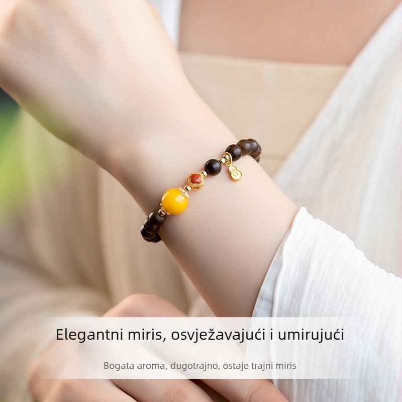 Narukvica od Agarwooda, Novi kineski stil, Okrugle perle, Ručno izrađene perle, Unisex