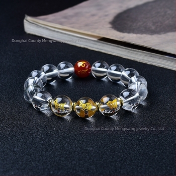 Narukvica od prirodnog bijelog kristala, okrugle perle, s 12 znakova zodijaka, unisex