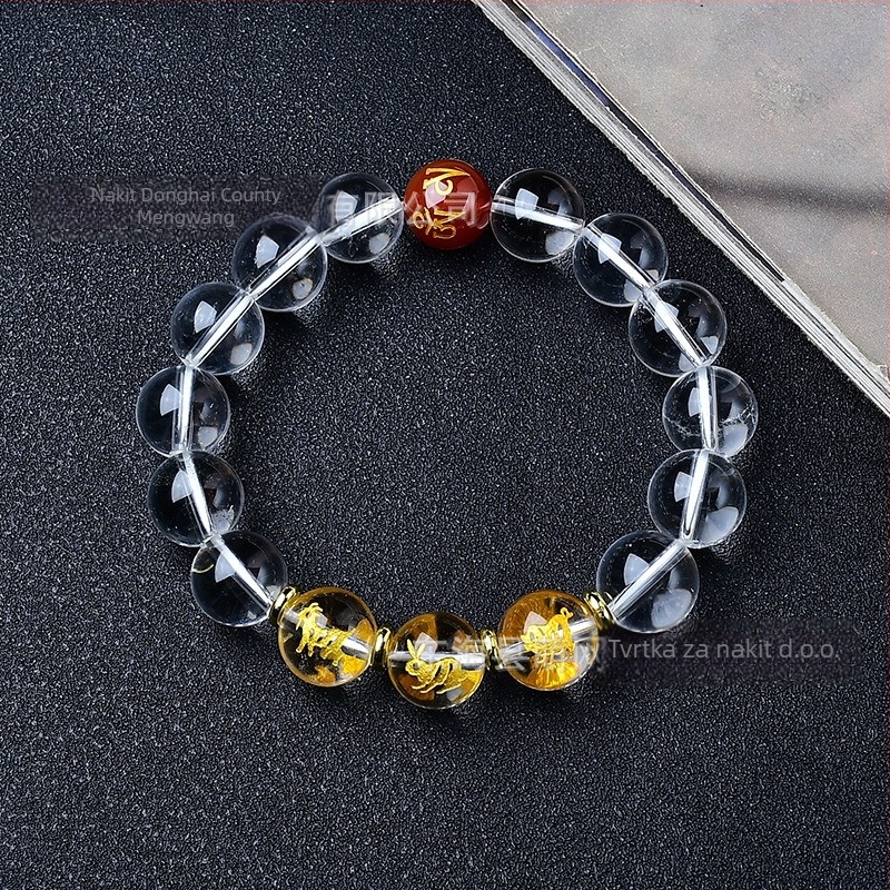 Narukvica od prirodnog bijelog kristala, okrugle perle, s 12 znakova zodijaka, unisex