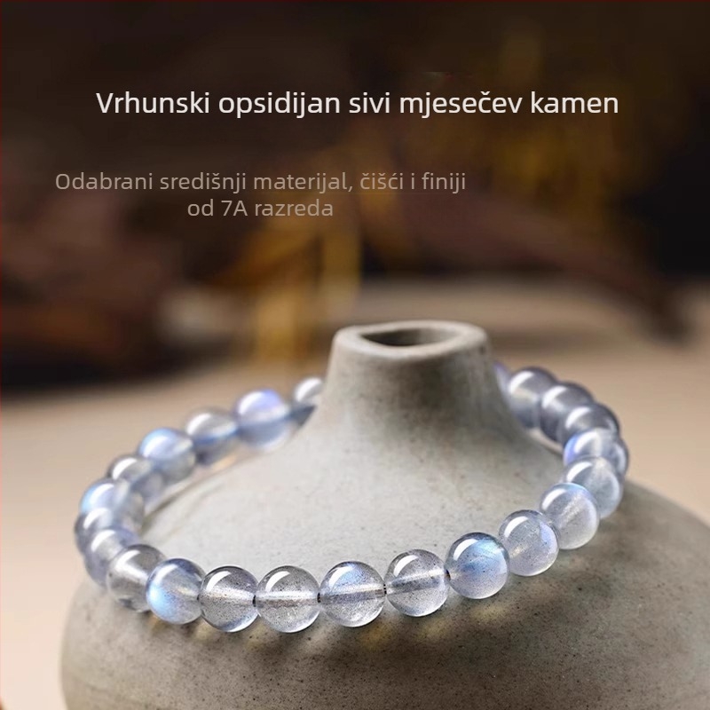 Prirodna 7A siva labradoritna narukvica s perlicama, jednostruki niz, okrugle perle, za DIY nakit