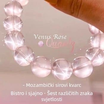 Kristalni narukvica — ključne značajke: Materijal: kristal; Vrsta kristala: ružičasti kvarc; Oblik: geometrijski; Tehnika obrade: brušenje i poliranje; Stil: svježi i slatki