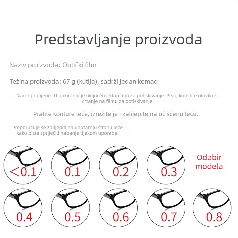 Patch za ambliopiju s repressivnom membranom – optički film, model Amblyopic Pressure Film, za učenje