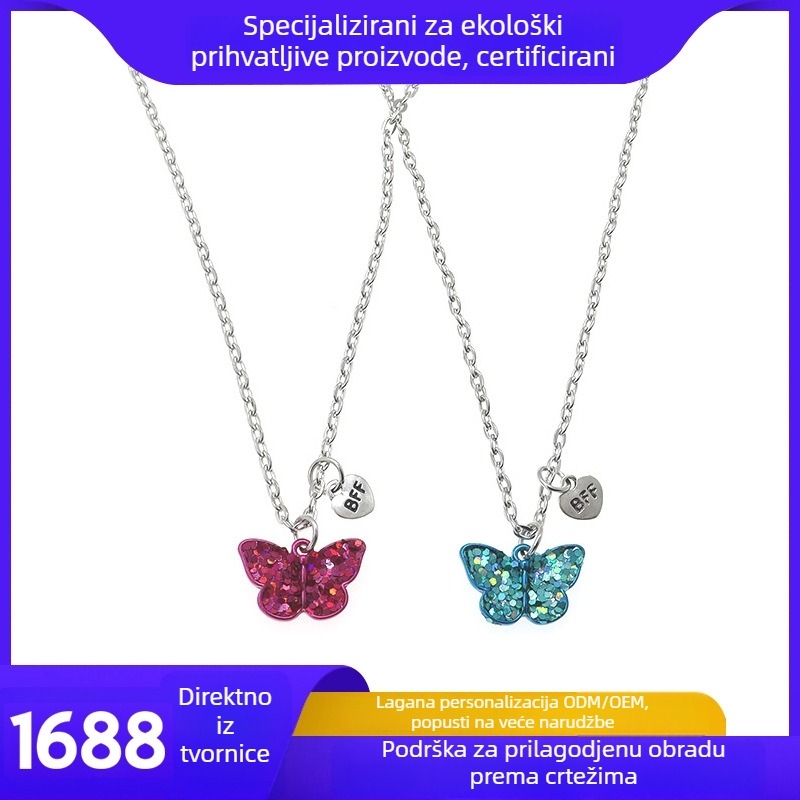 Dječji ogrlica s leptirima - legura, jednostavan stil, motiv leptira, neovisno pakiranje, za uzrast 6–10 i 10+ godina.
