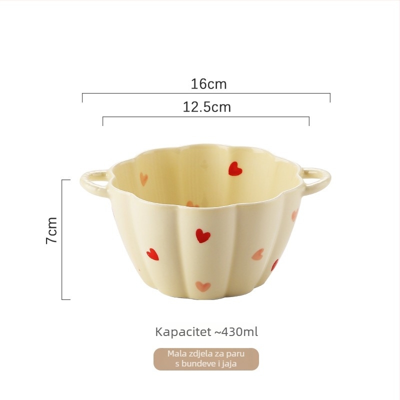 Porcelanski set zdjela s ljubavnim uzorkom, boja pod glazurom, nepravilan oblik, pogodna za mikrovalnu, moderni minimalistički stil