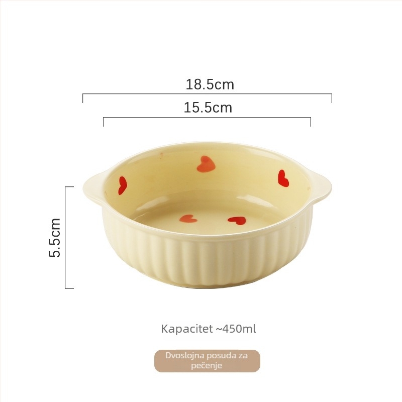 Porcelanski set zdjela s ljubavnim uzorkom, boja pod glazurom, nepravilan oblik, pogodna za mikrovalnu, moderni minimalistički stil