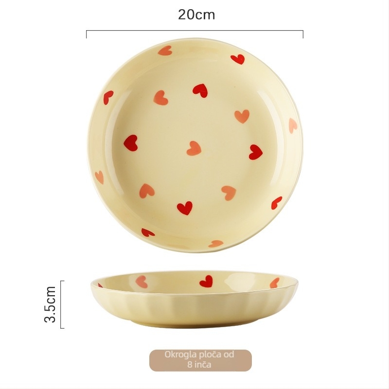 Porcelanski set zdjela s ljubavnim uzorkom, boja pod glazurom, nepravilan oblik, pogodna za mikrovalnu, moderni minimalistički stil