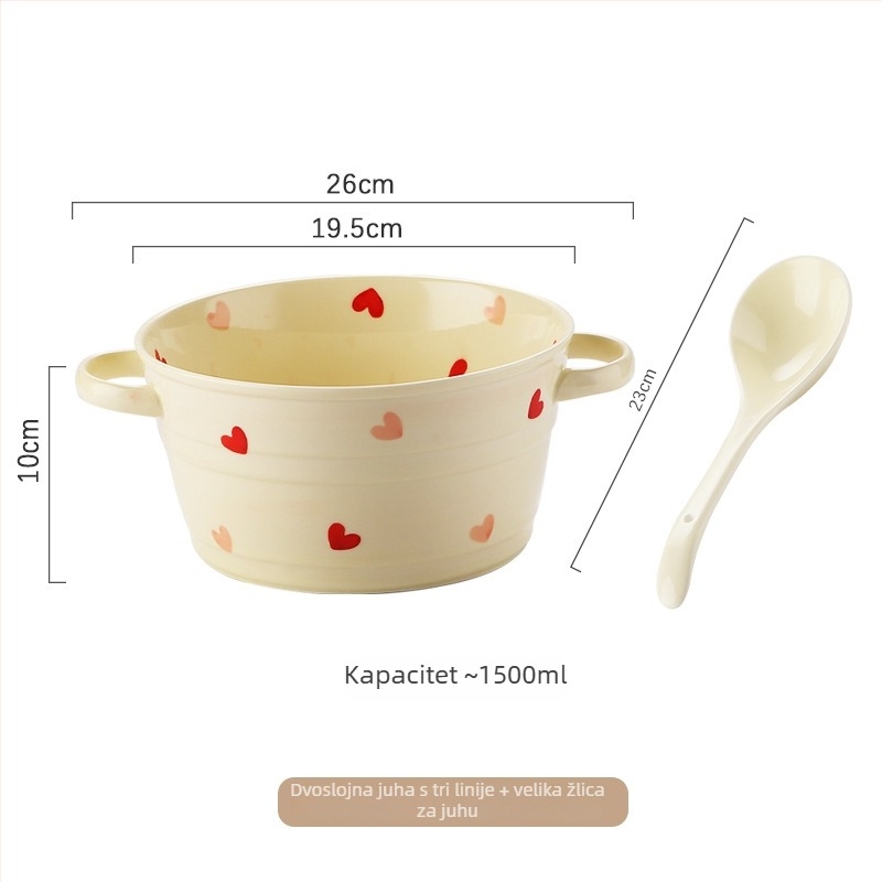 Porcelanski set zdjela s ljubavnim uzorkom, boja pod glazurom, nepravilan oblik, pogodna za mikrovalnu, moderni minimalistički stil