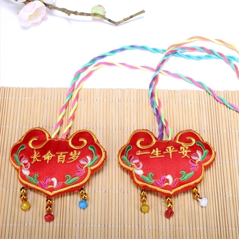 Dječja ogrlica s privjeskom dugovječnosti, od tkanine, u kineskom narodnom stilu za djecu, srcolni motiv, samostalno pakiranje, ljetno izdanje 2021