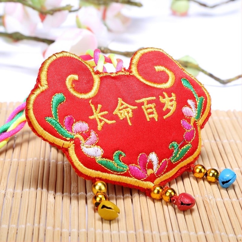 Dječja ogrlica s privjeskom dugovječnosti, od tkanine, u kineskom narodnom stilu za djecu, srcolni motiv, samostalno pakiranje, ljetno izdanje 2021