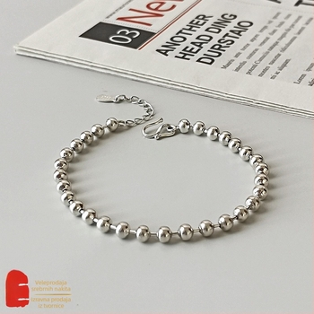 Narukvica od S925 Sterling srebra s kuglicama – Geometrijski dizajn, polirani završetak, unisex nakit