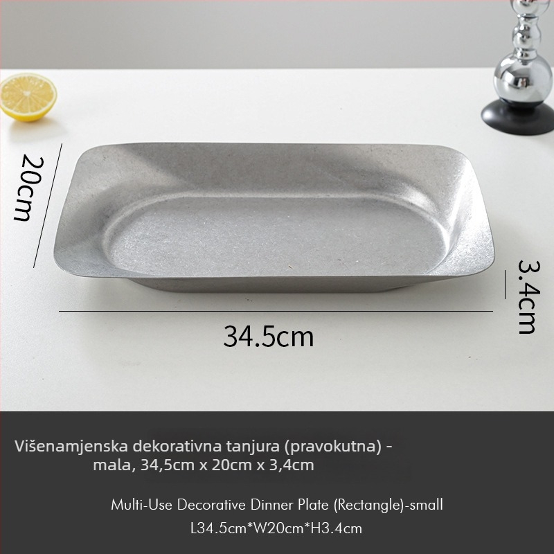 Dekorativni pladanj od nehrđajućeg čelika, retro stil, asimetričan oblik kružno-pravokutni s dubokim dnom za voće i grickalice