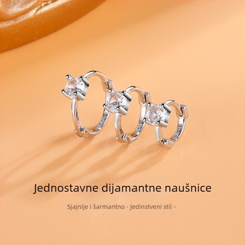 Naušnice s jednim dijamantom, četverozubna ugradnja, za žene, bakren materijal, cirkon, univerzalni stil
