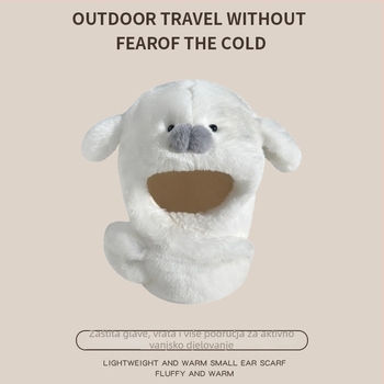 Zimska kapa dva u jedan s ušnim kapama i integriranim ovratnikom, pliš materijal, kupolasti oblik