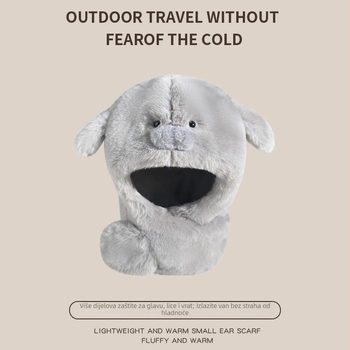 Zimska kapa dva u jedan s ušnim kapama i integriranim ovratnikom, pliš materijal, kupolasti oblik