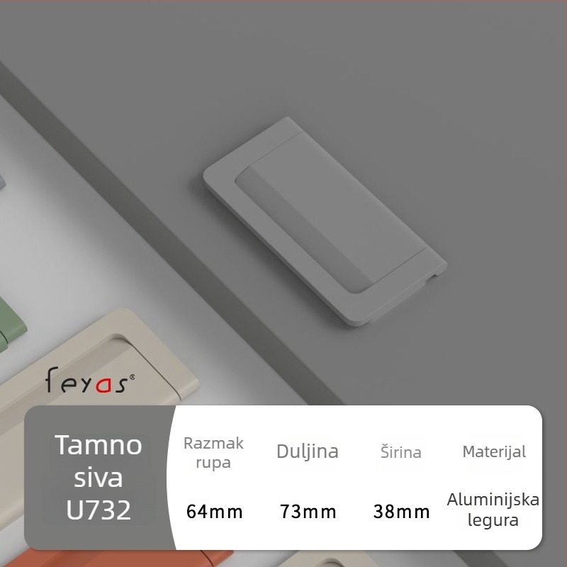 Drška za ladicu - aluminijska legura, sprej premaz, moderan minimalistički stil, model 5300, za ladice i ormare za cipele, bez rupa, skrivena ručica